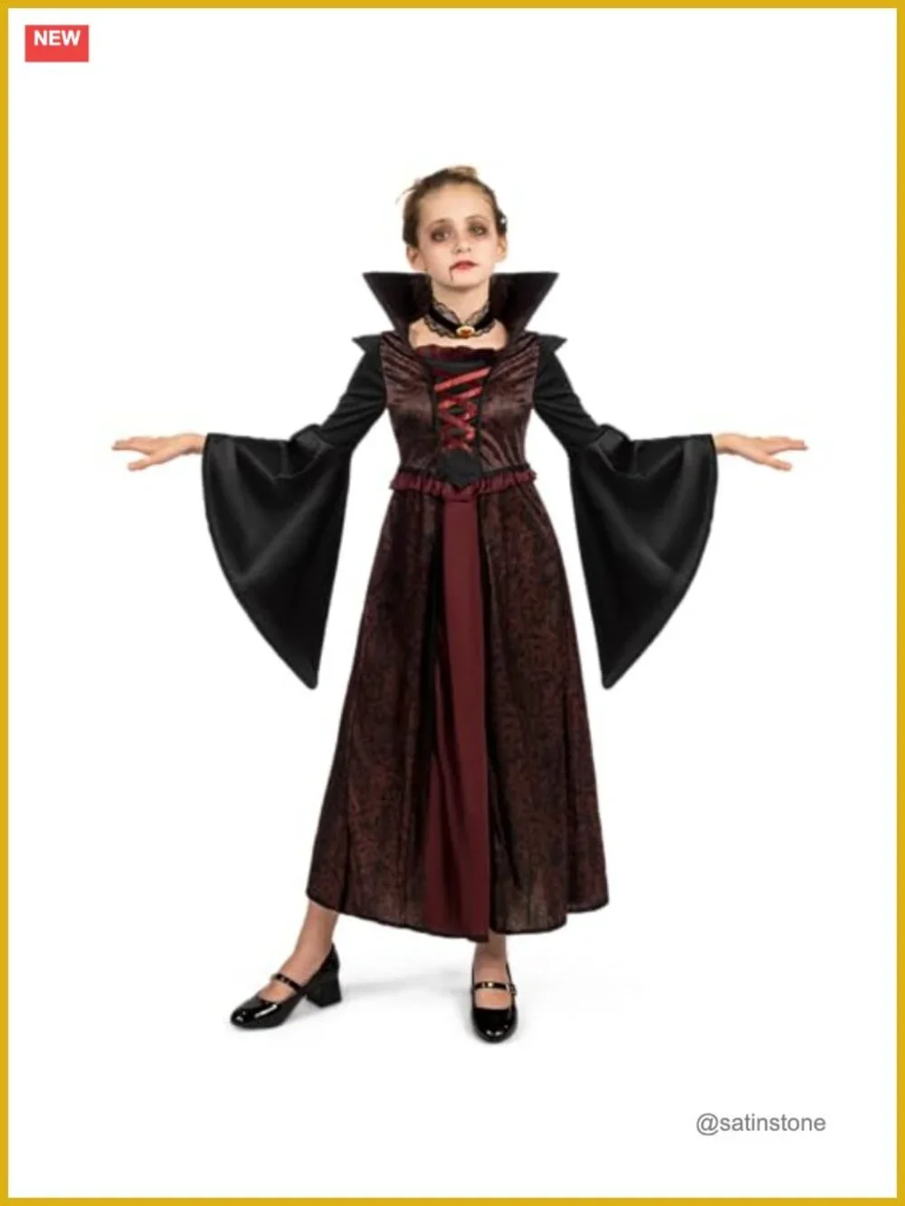 Girls Halloween Vampire Costume Dress Set Gothic Victorian Cosplay Party